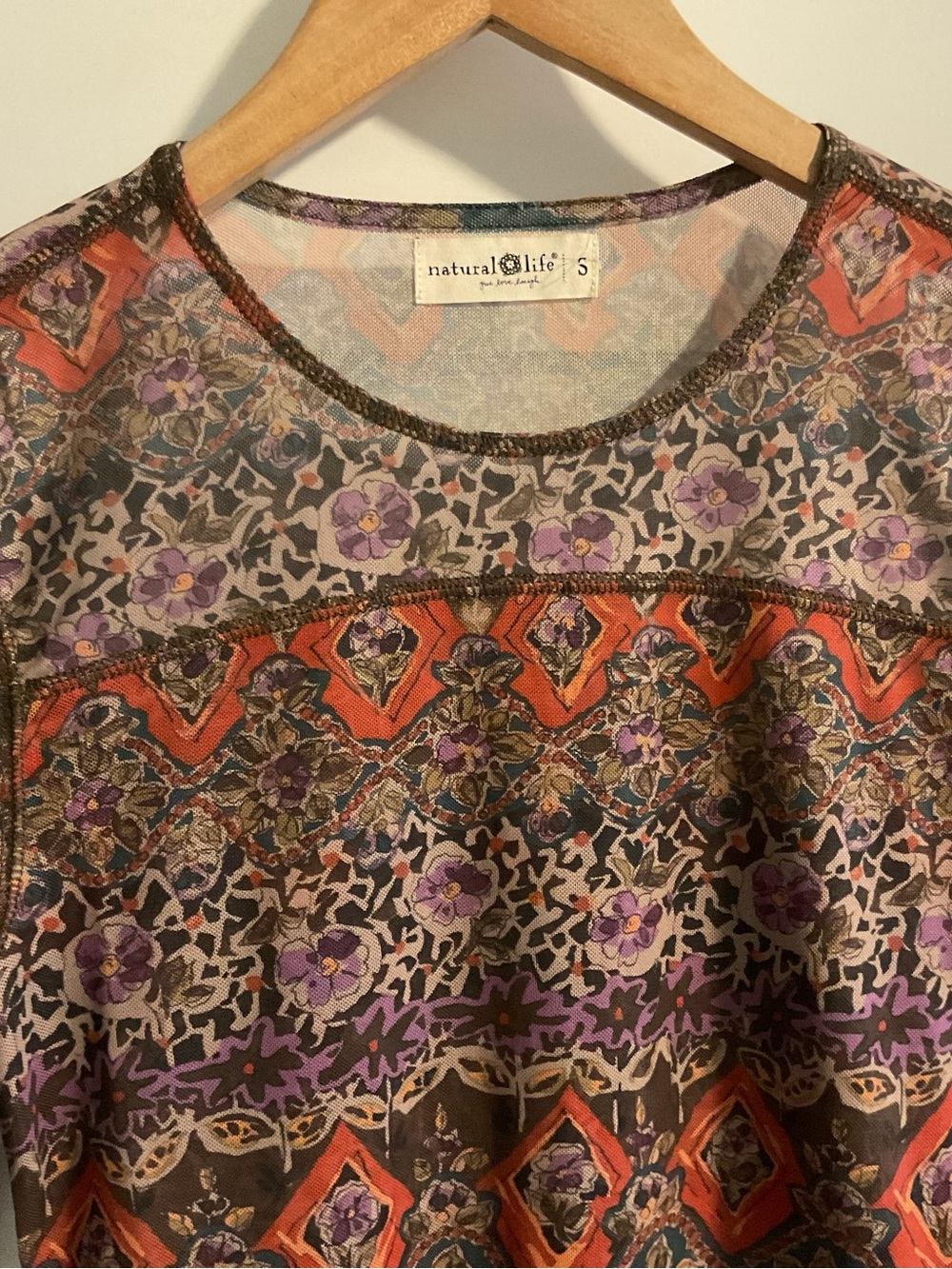 Natural Life Sheer Mesh Top S Floral Patchwork Whimsigoth Boho Y2K - Picture 3 of 5
